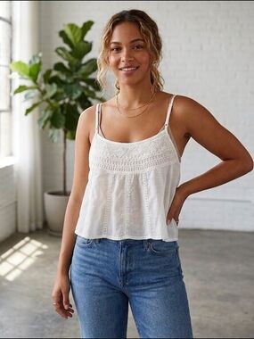 TNA Off-White Crochet-Detail Sheer Camisole